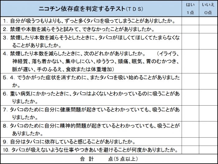 ニコチン依存症を判定するテストの画像